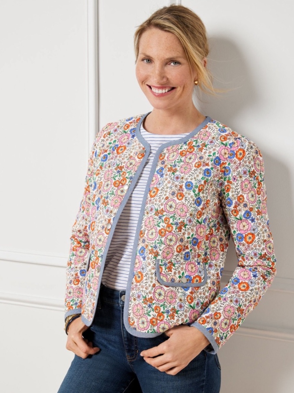 Talbots Women’s Floral Quilted Lightweight Jacket 100% Cotton Size 12